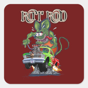 Karikatur Retro-Ratten-Rod Quadratischer Aufkleber