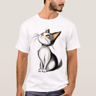 Karikatur Schwarz-Weiß-Katze Sitzende Illustration T-Shirt