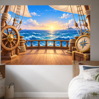 Karikatur-Segelschiff-Deck-Ozean-Abenteuer-Foto Banner