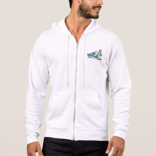 Karikatur-Segler mit Yacht und Fisch - Maritime Ku Hoodie
