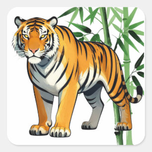 Karikatur-Tiger-Geschenk Tigerliebhaber Orange Sch Quadratischer Aufkleber