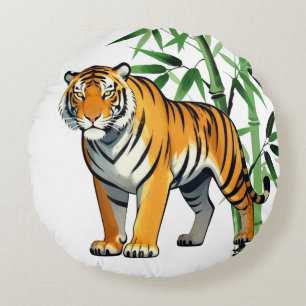 Karikatur-Tiger-Geschenk Tigerliebhaber Orange Sch Rundes Kissen