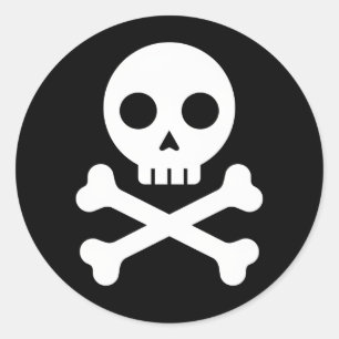 Karikatur-Totenkopf & Kreuzknochen Runder Aufkleber