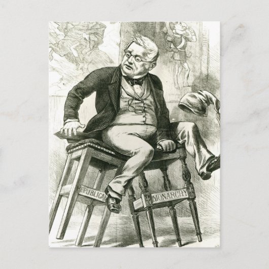 Karikatur von Adolphe Thiers zwischen zwei Postkarte (Vorderseite)