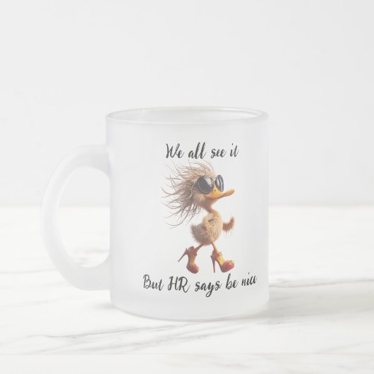 Karikatur von HR, Meme, Bürohumor-Tasse. Mattglastasse (Links)