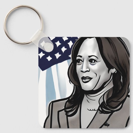 Karikatur von Kamala Harris Political Schlüsselanhänger (Vorderseite)