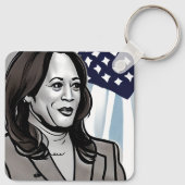 Karikatur von Kamala Harris Political Schlüsselanhänger (Rückseite)