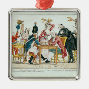 Karikatur von Louis XVI, der Schach spielt Silbernes Ornament