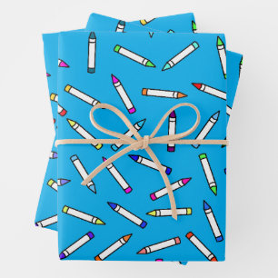 Karikatur-Wachsmalstift-Muster Hellblau Geschenkpapier Set