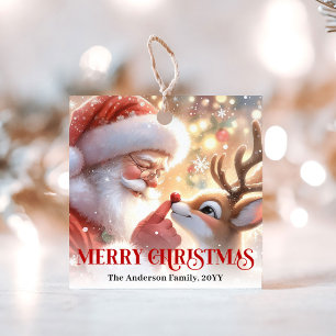 Karikatur-Wasserfarben-Weihnachtsmann-Rudolph-Weih Geschenkanhänger