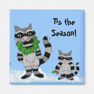 Karikatur-Weihnachts-Waschbären Magnet