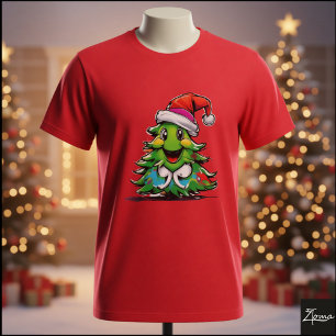 Karikatur-Weihnachtsbaum-Santa-Hut-Graffiti T-Shirt