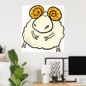 Karikatur-Widder mit gekrümmten Hörnern Poster (Heimbüro)