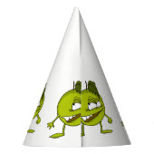 Karikaturenfigur aus grünem Apfel mit einem bösen  Partyhütchen (Rückseite)