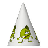 Karikaturenfigur aus grünem Apfel mit einem bösen  Partyhütchen (Rechts)