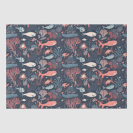 Karikaturenfisch und Meeresleben Wiederholungsmust Seidenpapier