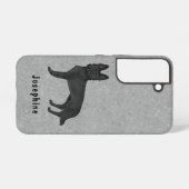 Karikaturenhund aus schwarzem Weihrauch auf Grau u Samsung Galaxy Hülle (Rückseite (Horizontal))