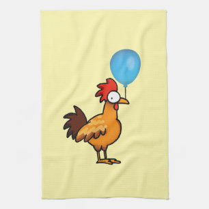 Karikaturhahn mit blauem Luftballon Geschirrtuch