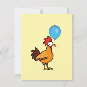 Karikaturhahn mit blauem Luftballon Mitteilungskarte