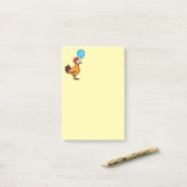 Karikaturhahn mit blauem Luftballon Post-it Klebezettel (Auf Schreibtisch)