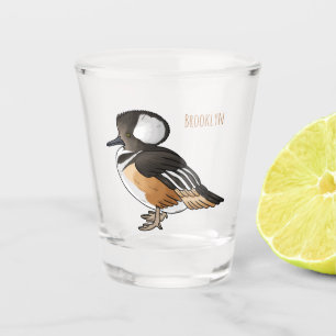 Karikaturillustration eines Kappensäger-Vogels Schnapsglas