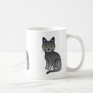 Karikaturillustration von Russisch Blau Katzen Kaffeetasse