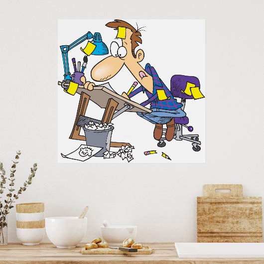 Karikaturist am Arbeitsplatz Poster (Küche)