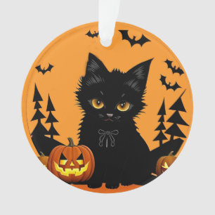 Karikaturkatze und Kürbisse unter Vollmond Ornament