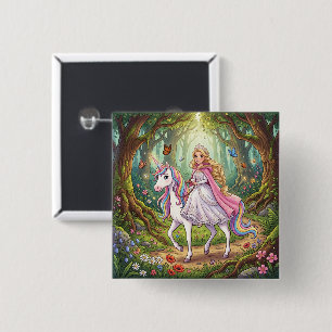 Karikaturprinzessin reitet auf dem Einhorn Button