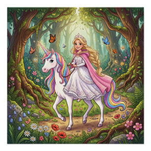 Karikaturprinzessin reitet auf dem Einhorn Poster