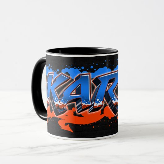 Karim Vorname Name Graffiti blue orange Tasse (Vorderseite Links)