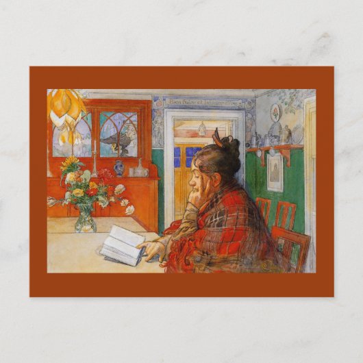 Karin liest am Abend Postkarte (Vorderseite)