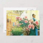 Karin mit rosa Blume und ihre Lounge Postkarte (Vorne/Hinten)