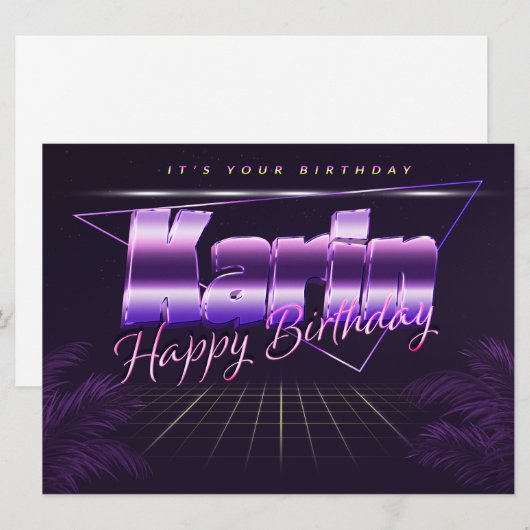 Karin Name Vorname lila retro Karte Geburtstag (Vorne/Hinten)