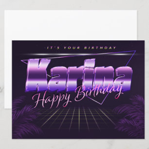 Karina Name Vorname lila retro Karte Geburtstag