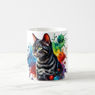 Karkohle Bengalisches Cat Watercolor-Portrait Kaffeetasse