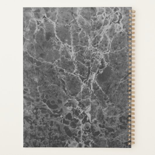 Karkohle Black Modern Marble Monogram Planer (Rückseite)