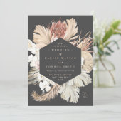 Karkohle Creme Pampas Gras getrocknet Grau Hochzei Einladung (Stehend Vorderseite)