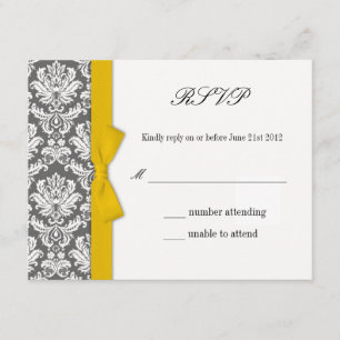 Karkohle Damask Gelber Bow-Hochzeitungs-Antwortkar RSVP Karte