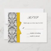 Karkohle Damask Gelber Bow-Hochzeitungs-Antwortkar RSVP Karte (Vorderseite)