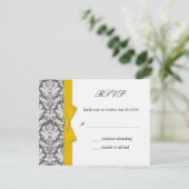 Karkohle Damask Gelber Bow-Hochzeitungs-Antwortkar RSVP Karte (Stehend Vorderseite)