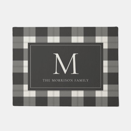 Karkohle & Elfenbeinfarben, Kariert Monogramm und  Fußmatte (Vorderseite)