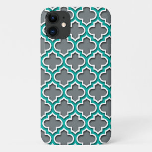 Karkohle Grau Aquamarin Weißes marokkanisches Quat iPhone 11 Hülle