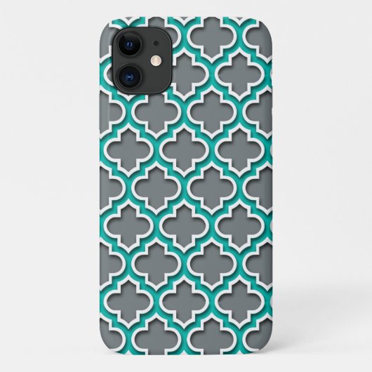 Karkohle Grau Aquamarin Weißes marokkanisches Quat Case-Mate iPhone Hülle (Rückseite)
