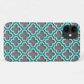 Karkohle Grau Aquamarin Weißes marokkanisches Quat Case-Mate iPhone Hülle (Rückseite (Horizontal))