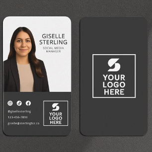 Karkohle-Grau-Foto-Logo-Portrait Modern Visitenkarte