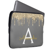 Karkohle Grau-Glitzer-Sparkle-Monogramm Laptopschutzhülle (Vorne Rechts)