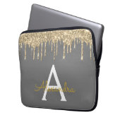 Karkohle Grau-Glitzer-Sparkle-Monogramm Laptopschutzhülle (Vorderseite Links)