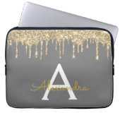 Karkohle Grau-Glitzer-Sparkle-Monogramm Laptopschutzhülle (Vorderseite)