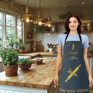 Karkohle Grau mit blassgoldfarbenem Button und Krä Schürze